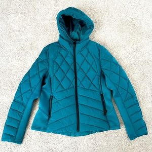 Bernardo Puffer Jacket with Removable Bib & Hood - XL - Teal - Like New!!